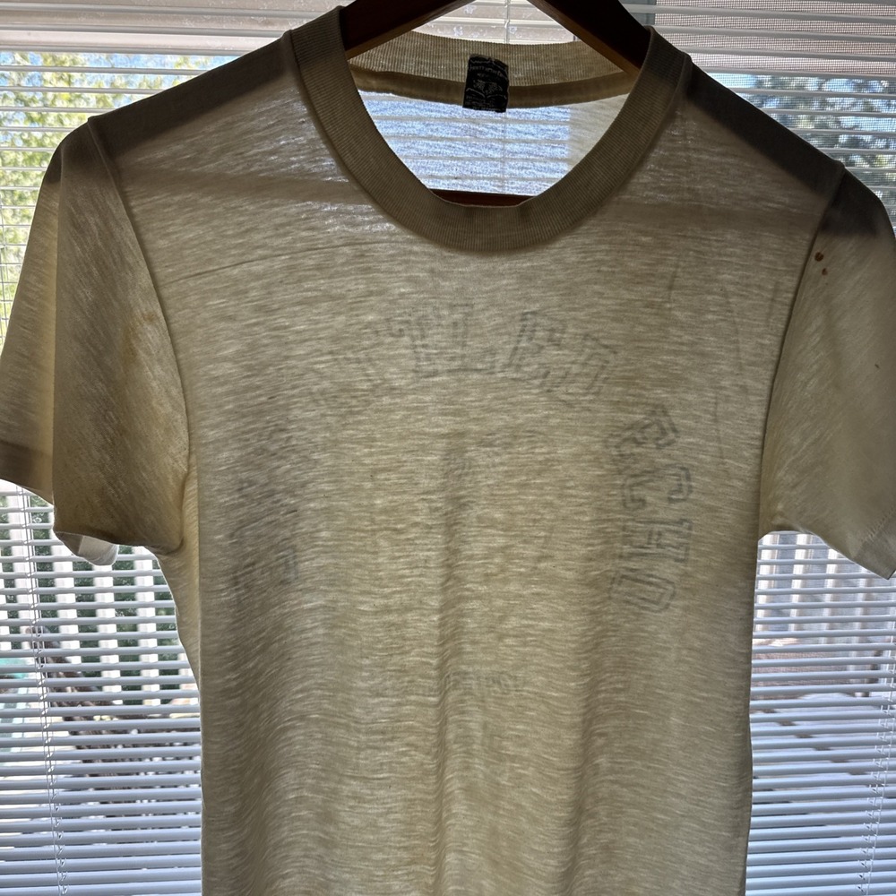 Vtg 70s Embattled Echo E-4-5 Military T Shirt Single Stitch Paper Thin FOTL USA